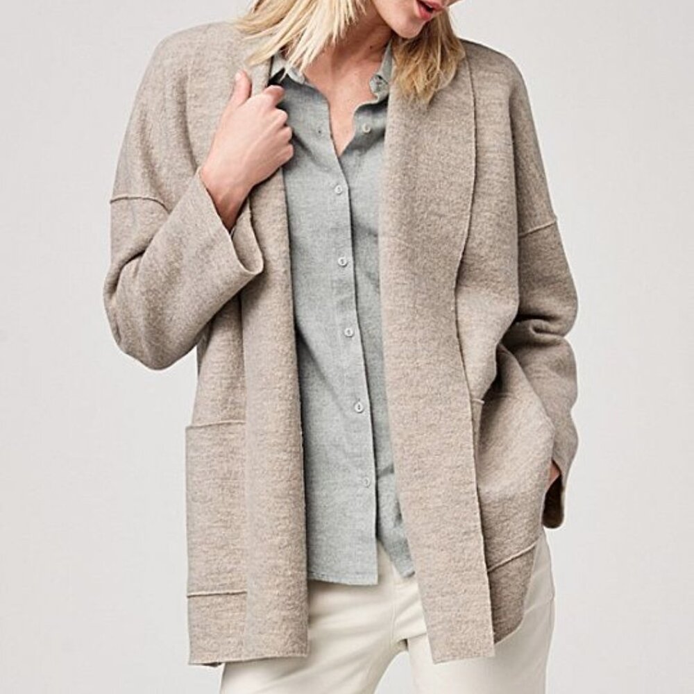 EILEEN FISHER Wool Shawl-Collar Kimono Jacket